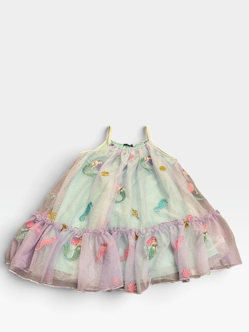 Zunie Girls Mermaid Embroidered Tulle Dress Pastel Mint Green & Lavender 3T